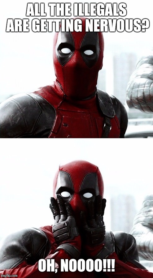 deadpool  | ALL THE ILLEGALS ARE GETTING NERVOUS? OH, NOOOO!!! | image tagged in deadpool | made w/ Imgflip meme maker