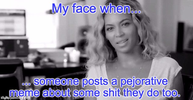 My face when... ... someone posts a pejorative meme about some shit they do too. | image tagged in pejorative meme,beyonce | made w/ Imgflip meme maker