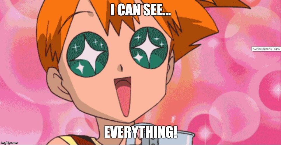Super Excited Misty Anime Sparkle Eyes | I CAN SEE... EVERYTHING! | image tagged in super excited misty anime sparkle eyes | made w/ Imgflip meme maker