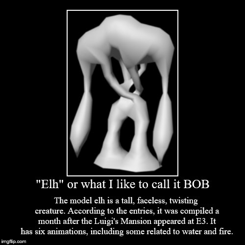 Meet BoB or "Elh" | image tagged in demotivationals,luigi's mansion,beta,unused models,video games,unused content daily | made w/ Imgflip demotivational maker