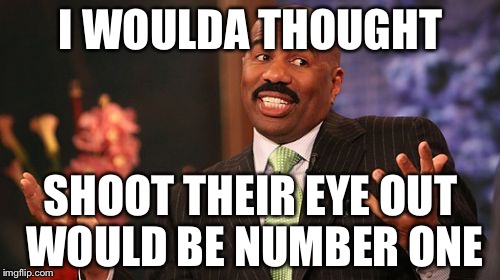 Steve Harvey Meme | I WOULDA THOUGHT SHOOT THEIR EYE OUT WOULD BE NUMBER ONE | image tagged in memes,steve harvey | made w/ Imgflip meme maker
