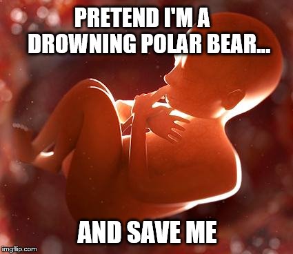 Rescue What?? | PRETEND I'M A    DROWNING POLAR BEAR... AND SAVE ME | image tagged in thinking fetus,pro life,memes | made w/ Imgflip meme maker
