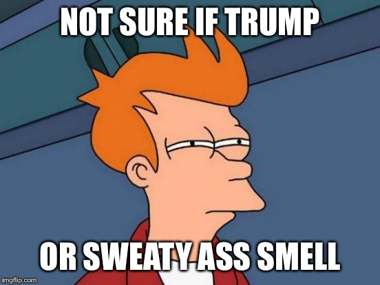 Futurama Fry Meme | NOT SURE IF TRUMP; OR SWEATY ASS SMELL | image tagged in memes,futurama fry | made w/ Imgflip meme maker