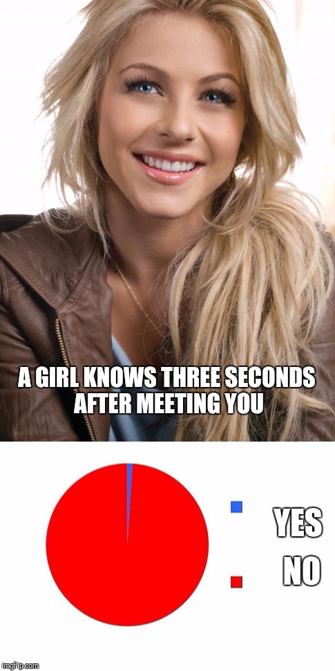 A GIRL KNOWS THREE SECONDS AFTER MEETING YOU; YES; NO | image tagged in oblivious hot girl | made w/ Imgflip meme maker