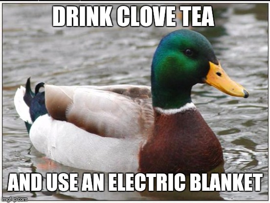 DRINK CLOVE TEA AND USE AN ELECTRIC BLANKET | made w/ Imgflip meme maker