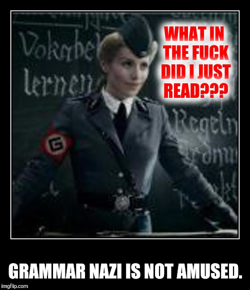 WHAT IN THE F**K DID I JUST READ??? GRAMMAR NAZI IS NOT AMUSED. | made w/ Imgflip meme maker