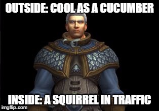 OUTSIDE: COOL AS A CUCUMBER; INSIDE: A SQUIRREL IN TRAFFIC | image tagged in khadgararchmage | made w/ Imgflip meme maker