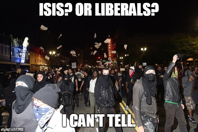 Protesters | ISIS? OR LIBERALS? I CAN'T TELL. | image tagged in protesters | made w/ Imgflip meme maker
