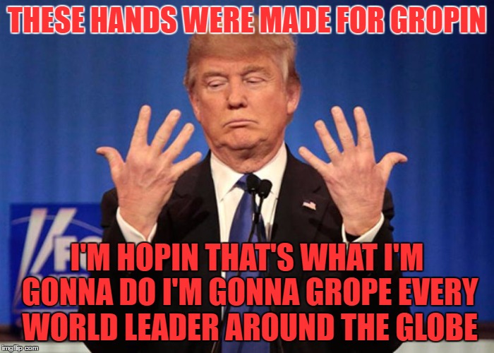 Trump can count. | THESE HANDS WERE MADE FOR GROPIN; I'M HOPIN THAT'S WHAT I'M GONNA DO I'M GONNA GROPE EVERY WORLD LEADER AROUND THE GLOBE | image tagged in trump can count | made w/ Imgflip meme maker