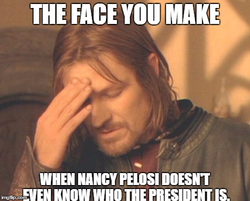 Frustrated Boromir | THE FACE YOU MAKE; WHEN NANCY PELOSI DOESN'T EVEN KNOW WHO THE PRESIDENT IS. | image tagged in memes,frustrated boromir | made w/ Imgflip meme maker