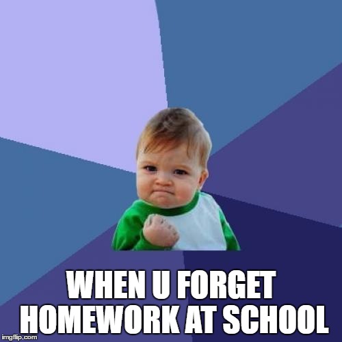 Success Kid Meme | WHEN U FORGET HOMEWORK AT SCHOOL | image tagged in memes,success kid | made w/ Imgflip meme maker