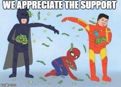 Pathetic Spidey Meme | WE APPRECIATE THE SUPPORT | image tagged in memes,pathetic spidey | made w/ Imgflip meme maker