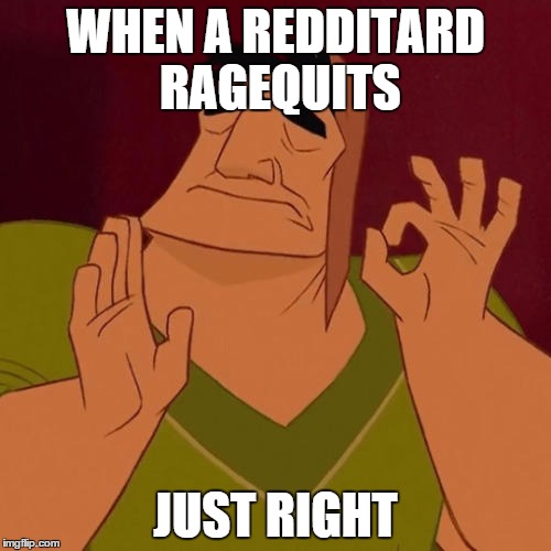When X just right | WHEN A REDDITARD RAGEQUITS; JUST RIGHT | image tagged in when x just right,reddit,memes | made w/ Imgflip meme maker