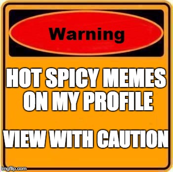 Warning Sign Meme | HOT SPICY MEMES ON MY PROFILE; VIEW WITH CAUTION | image tagged in memes,warning sign | made w/ Imgflip meme maker