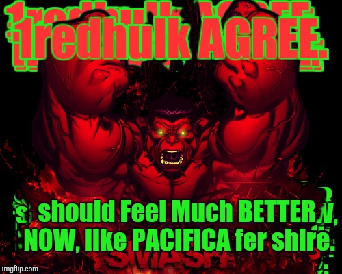 1redhulk AGREE. should Feel Much BETTER NOW, like PACIFICA fer shire. | made w/ Imgflip meme maker