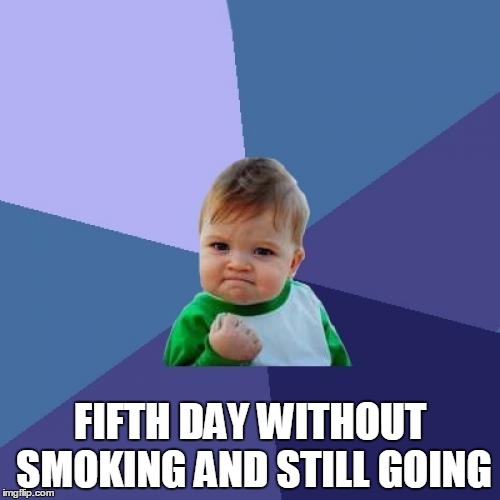 Success Kid | FIFTH DAY WITHOUT SMOKING AND STILL GOING | image tagged in memes,success kid | made w/ Imgflip meme maker