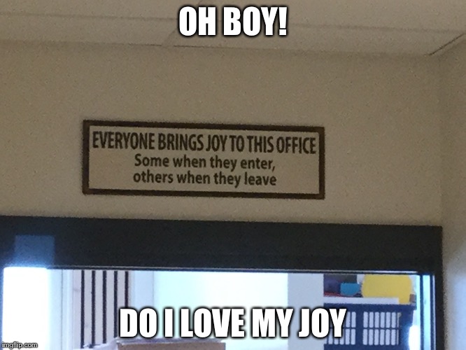 ( ͡° ͜ʖ ͡° ) | OH BOY! DO I LOVE MY JOY | image tagged in joy,office,memes | made w/ Imgflip meme maker