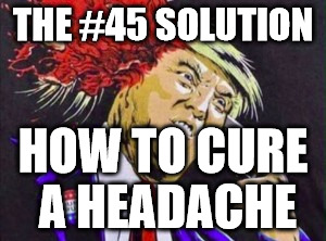 The Trump gang remedy would work! | THE #45 SOLUTION; HOW TO CURE A HEADACHE | image tagged in trump solution,45th president,cure for headache,simpletons | made w/ Imgflip meme maker