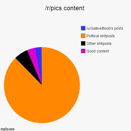 /r/pics content | Good content, Other shitposts, Political shitposts , /u/GallowBoob's posts | image tagged in funny,pie charts | made w/ Imgflip chart maker