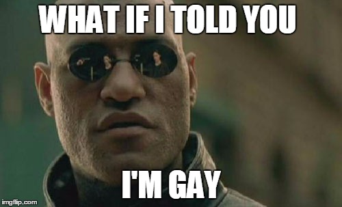 Matrix Morpheus | WHAT IF I TOLD YOU; I'M GAY | image tagged in memes,matrix morpheus | made w/ Imgflip meme maker