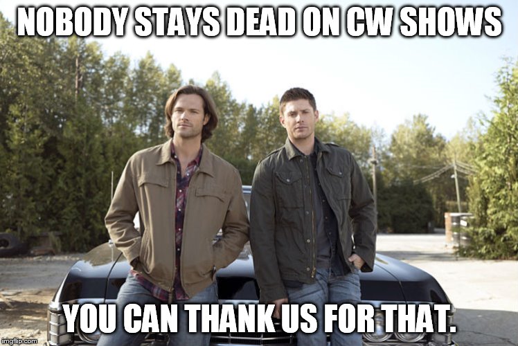 NOBODY STAYS DEAD ON CW SHOWS; YOU CAN THANK US FOR THAT. | image tagged in supernatural | made w/ Imgflip meme maker