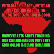 Thoughts | WITH BLACK HISTORY WE TEACH OUR CHILDREN ABOUT THE BLACK FIGURES. WHICH IS GOOD. HOWEVER LETS START TEACHING OUR CHILDREN ABOUT WHY THEY SKIN COLOR IS BLACK (MELANIN) | image tagged in real life | made w/ Imgflip meme maker