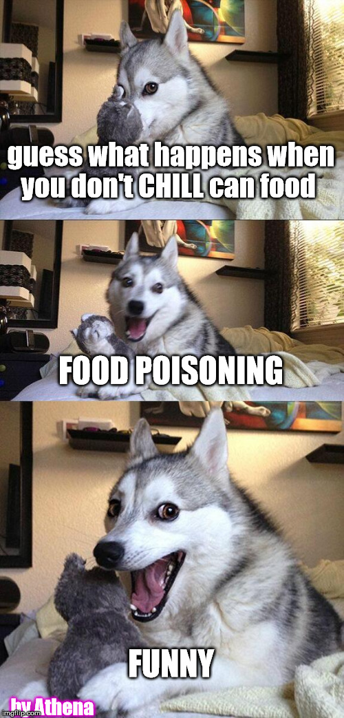 Bad Pun Dog | guess what happens when you don't CHILL can food; FOOD POISONING; FUNNY; by Athena | image tagged in memes,bad pun dog | made w/ Imgflip meme maker