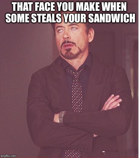 Face You Make Robert Downey Jr Meme | THAT FACE YOU MAKE WHEN SOME STEALS YOUR SANDWICH | image tagged in memes,face you make robert downey jr | made w/ Imgflip meme maker