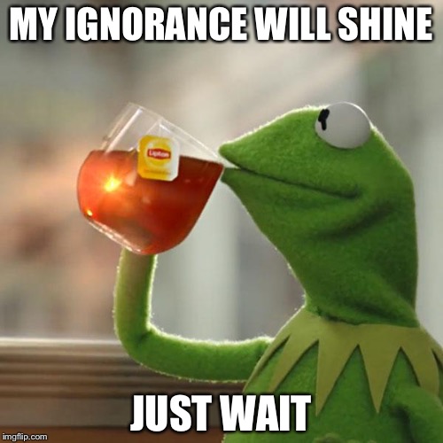 But That's None Of My Business Meme | MY IGNORANCE WILL SHINE; JUST WAIT | image tagged in memes,but thats none of my business,kermit the frog | made w/ Imgflip meme maker