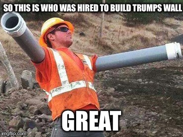 Double arm construction worker |  SO THIS IS WHO WAS HIRED TO BUILD TRUMPS WALL; GREAT | image tagged in double arm construction worker | made w/ Imgflip meme maker