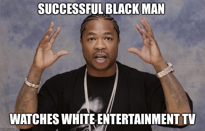 Xzibit | SUCCESSFUL BLACK MAN; WATCHES WHITE ENTERTAINMENT TV | image tagged in xzibit | made w/ Imgflip meme maker