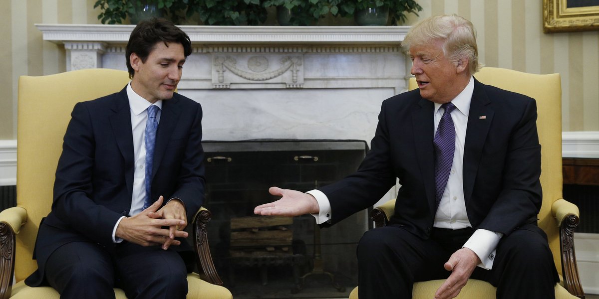 High Quality Justin Trudeau and Trump Handshake Blank Meme Template