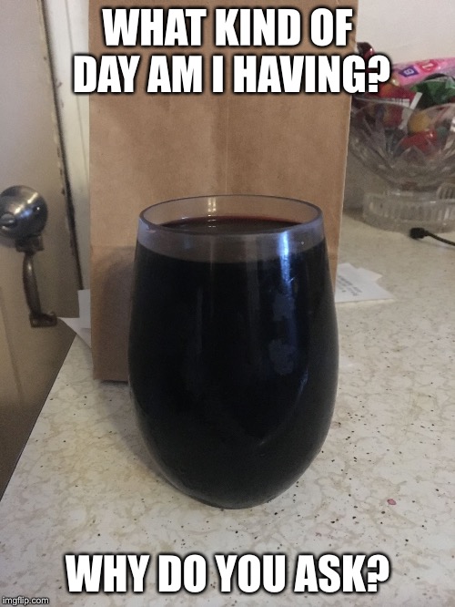 WHAT KIND OF DAY AM I HAVING? WHY DO YOU ASK? | image tagged in wine | made w/ Imgflip meme maker