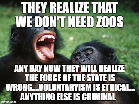 Bonobo Lyfe | THEY REALIZE THAT WE DON'T NEED ZOOS; ANY DAY NOW THEY WILL REALIZE THE FORCE OF THE STATE IS WRONG....VOLUNTARYISM IS ETHICAL... ANYTHING ELSE IS CRIMINAL | image tagged in memes,bonobo lyfe | made w/ Imgflip meme maker