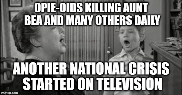 opie taylor | OPIE-OIDS KILLING AUNT BEA AND MANY OTHERS DAILY; ANOTHER NATIONAL CRISIS STARTED ON TELEVISION | image tagged in opie taylor | made w/ Imgflip meme maker