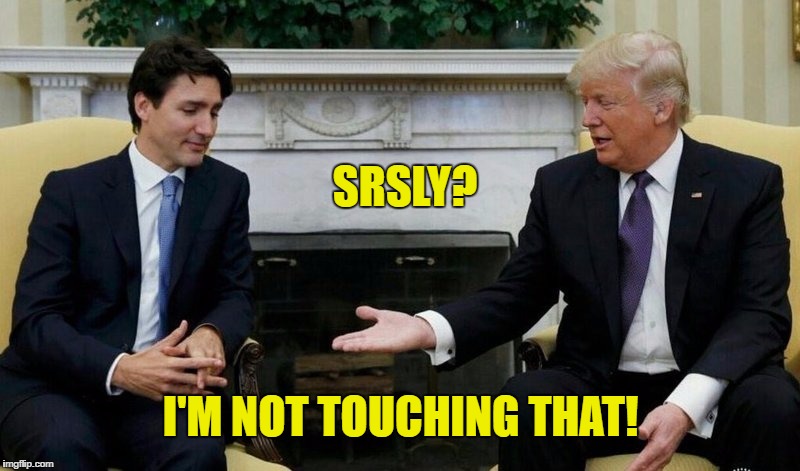 SRSLY? I'M NOT TOUCHING THAT! | image tagged in trudeautrump | made w/ Imgflip meme maker