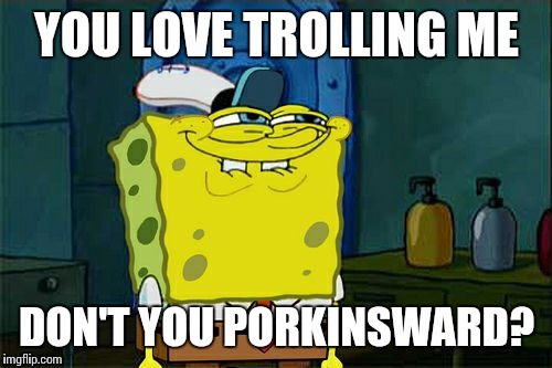 Don't You Squidward Meme | YOU LOVE TROLLING ME DON'T YOU PORKINSWARD? | image tagged in memes,dont you squidward | made w/ Imgflip meme maker
