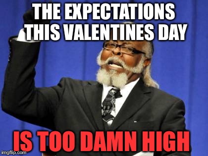The expectations is real! | THE EXPECTATIONS THIS VALENTINES DAY; IS TOO DAMN HIGH | image tagged in memes,too damn high,valentines day | made w/ Imgflip meme maker