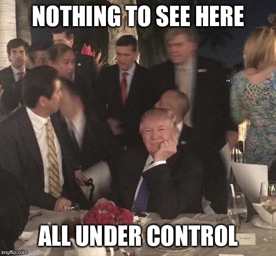 NOTHING TO SEE HERE; ALL UNDER CONTROL | image tagged in trump maralago | made w/ Imgflip meme maker