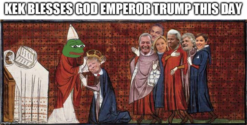 The Coronation of God Emperor Trump.  | KEK BLESSES GOD EMPEROR TRUMP THIS DAY | image tagged in god emperor trump augustus,memes,god emperor trump,so true memes | made w/ Imgflip meme maker