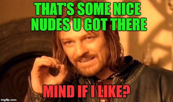 One Does Not Simply | THAT'S SOME NICE NUDES U GOT THERE; MIND IF I LIKE? | image tagged in memes,one does not simply | made w/ Imgflip meme maker
