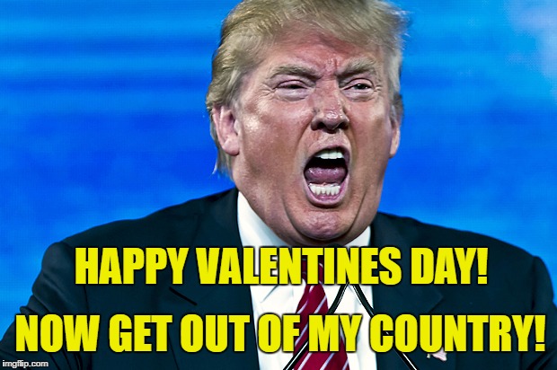 MadTrump | HAPPY VALENTINES DAY! NOW GET OUT OF MY COUNTRY! | image tagged in madtrump | made w/ Imgflip meme maker