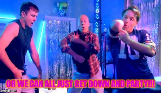 Boy Dance Party | OR WE CAN ALL JUST GET DOWN AND PARTY!!! | image tagged in boy dance party | made w/ Imgflip meme maker