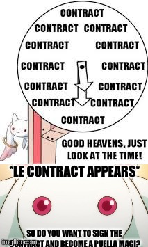 *LE CONTRACT APPEARS*; SO DO YOU WANT TO SIGN THE CONTRACT AND BECOME A PUELLA MAGI? | image tagged in kyubey,contract,pokemon | made w/ Imgflip meme maker