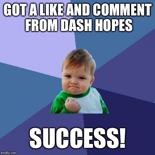 Success Kid Meme | GOT A LIKE AND COMMENT FROM DASH HOPES SUCCESS! | image tagged in memes,success kid | made w/ Imgflip meme maker