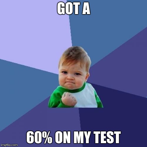 Success Kid | GOT A; 60% ON MY TEST | image tagged in memes,success kid,test | made w/ Imgflip meme maker