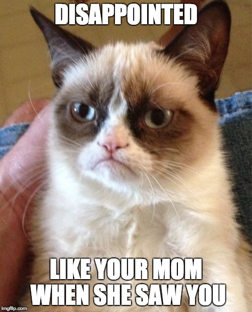 Grumpy Cat | DISAPPOINTED; LIKE YOUR MOM WHEN SHE SAW YOU | image tagged in memes,grumpy cat | made w/ Imgflip meme maker