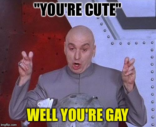 Dr Evil Laser Meme | "YOU'RE CUTE" WELL YOU'RE GAY | image tagged in memes,dr evil laser | made w/ Imgflip meme maker