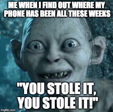 Gollum | ME WHEN I FIND OUT WHERE MY PHONE HAS BEEN ALL THESE WEEKS; "YOU STOLE IT, YOU STOLE IT!" | image tagged in memes,gollum | made w/ Imgflip meme maker