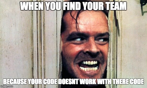 WHEN YOU FIND YOUR TEAM; BECAUSE YOUR CODE DOESNT WORK WITH THERE CODE | made w/ Imgflip meme maker